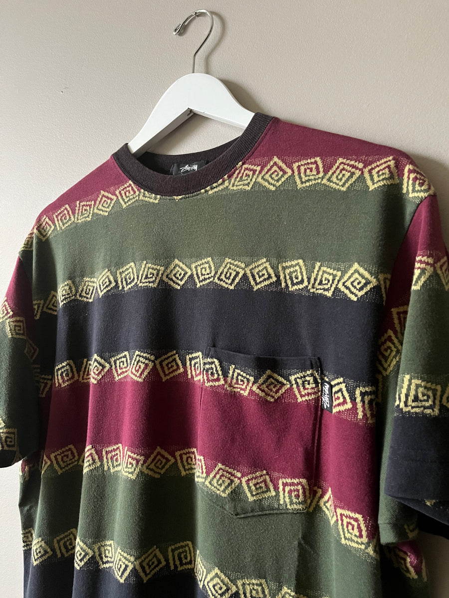 VINTAGE 1980s MADE IN USA ALLOVER PRINT STUSSY AZTEC T SHIRT