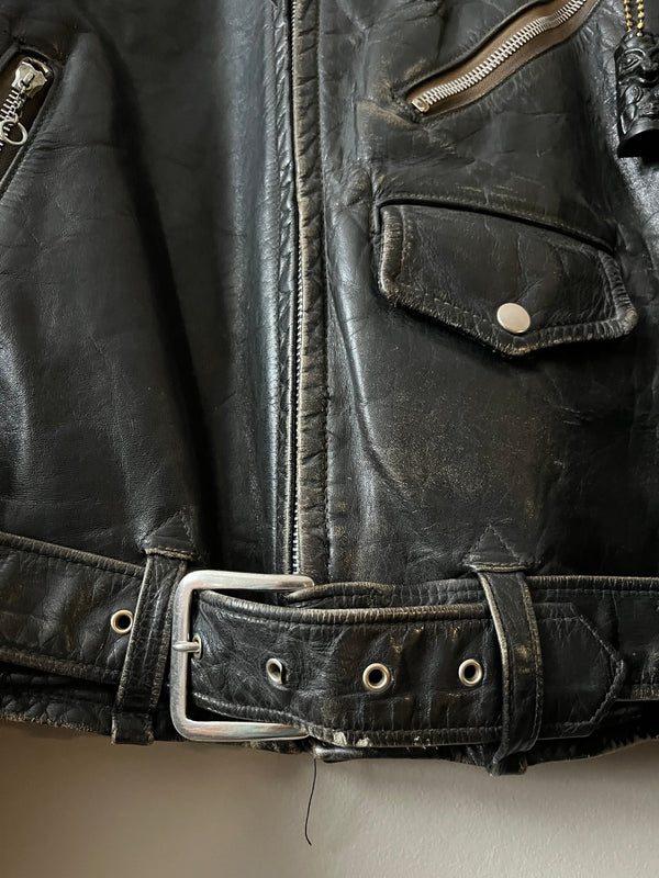 1960s LINED STEERHIDE BELTED LEATHER MOTORCYCLE JACKET