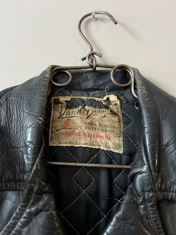 1960s LINED STEERHIDE BELTED LEATHER MOTORCYCLE JACKET