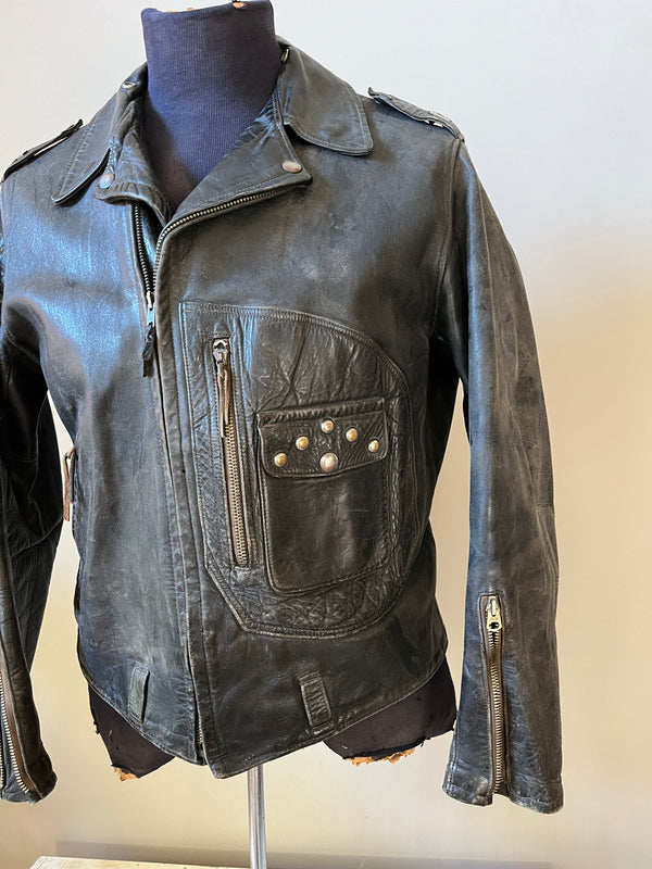 1950s HORSEHIDE D POCKET SEARS HERCULES STUDDED LEATHER MOTORCYCLE JACKET