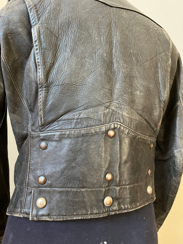 1950s HORSEHIDE D POCKET SEARS HERCULES STUDDED LEATHER MOTORCYCLE JACKET