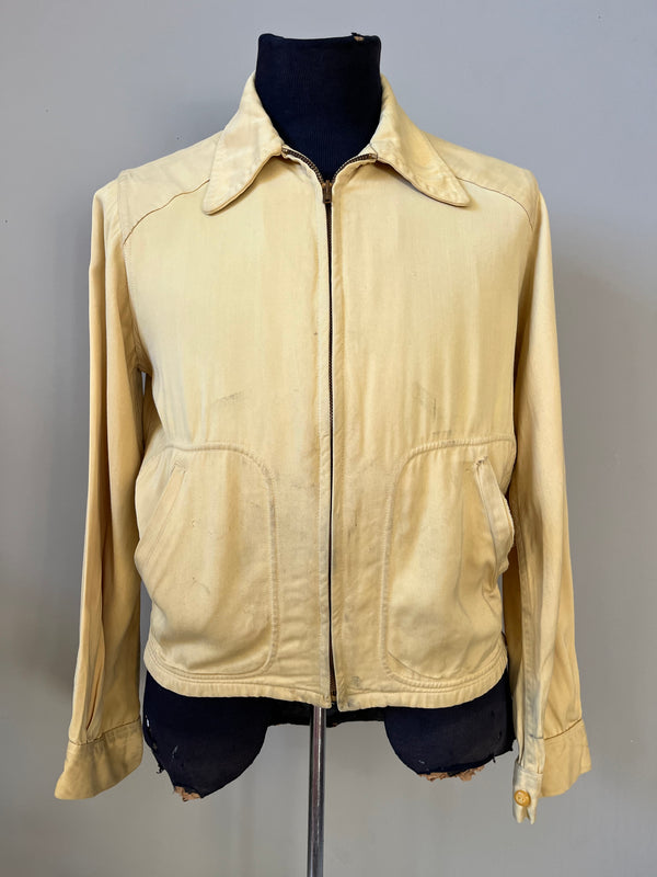 1950s LIGHT CANARY YELLOW GABARDINE ZIP UP JACKET