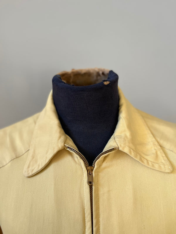 1950s LIGHT CANARY YELLOW GABARDINE ZIP UP JACKET