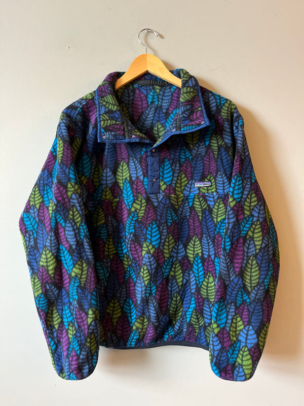 1990s MADE IN USA PATAGONIA MULTICOLOUR LEAF PRINT T SNAP FLEECE PULLOVER