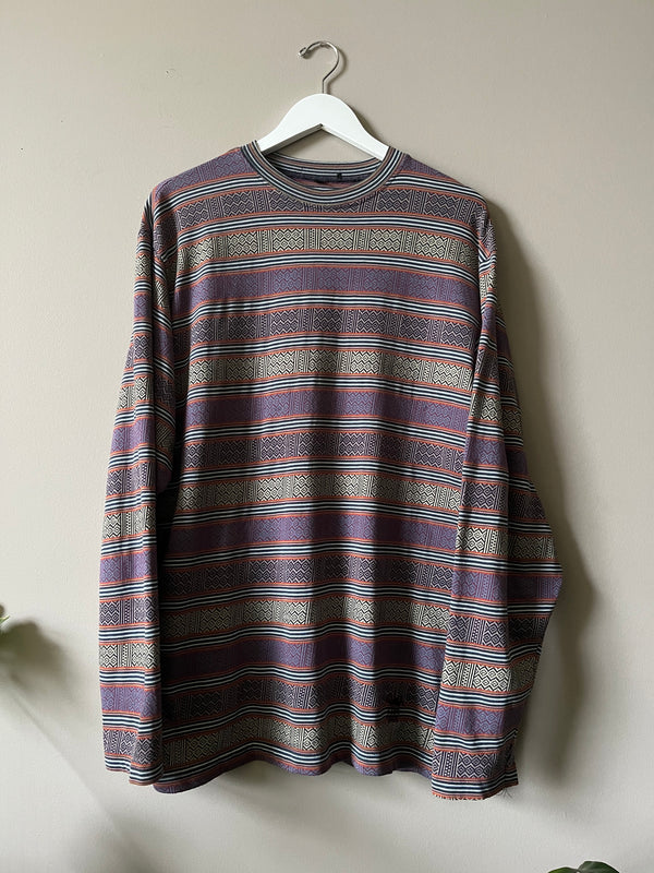 VINTAGE 1980s MADE IN USA ALLOVER PRINT AZTEC STUSSY LONG SLEEVE T
