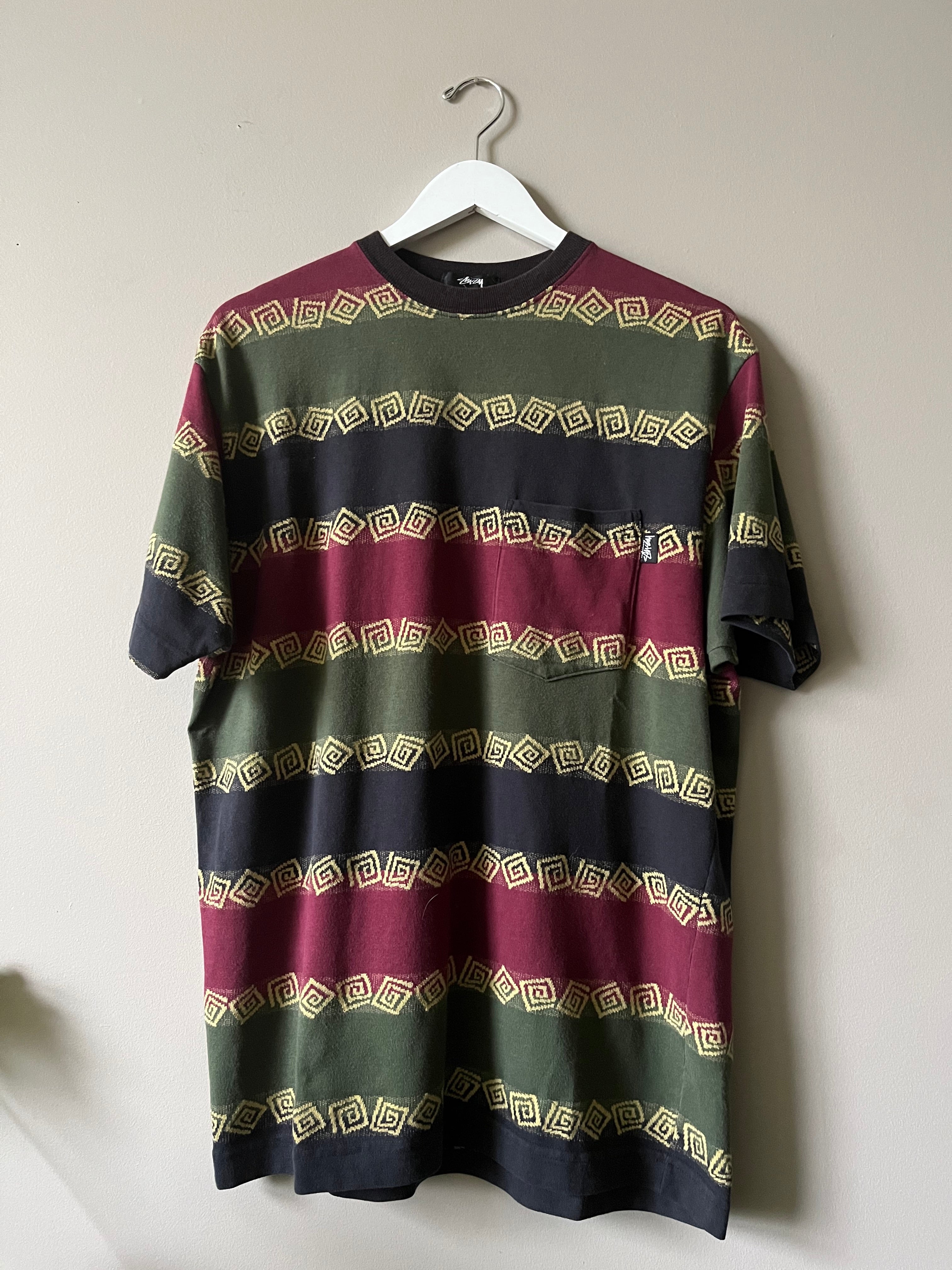 VINTAGE 1980s MADE IN USA ALLOVER PRINT STUSSY AZTEC T SHIRT