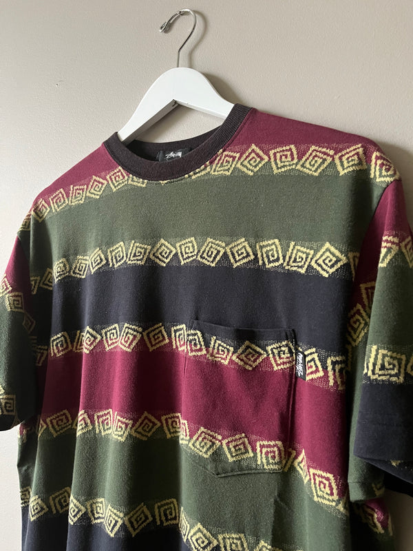 VINTAGE 1980s MADE IN USA ALLOVER PRINT STUSSY AZTEC T SHIRT