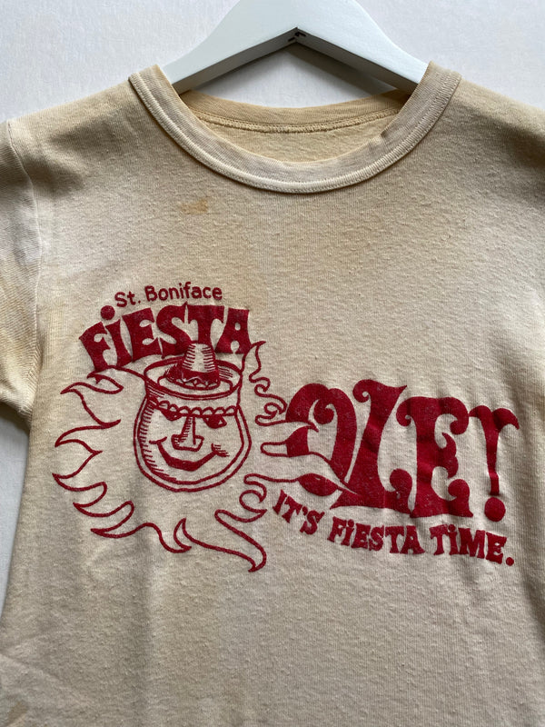 1970s OLE! "ITS FIESTA TIME" COMBED COTTON FLOCKED T SHIRT
